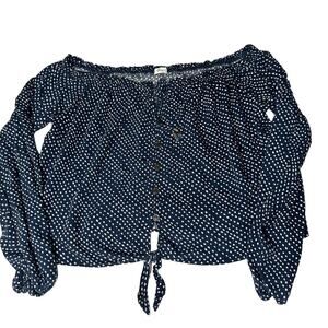 Mason Belle Top Womens Size M Blue Dot Print Off Shoulder Peasant Cottage